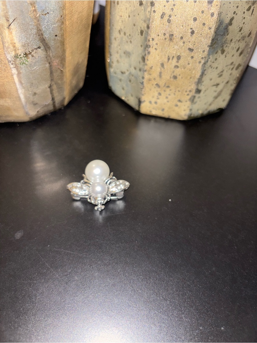 Pearl and Crystal Bee Pin Brooch - Silver Tone